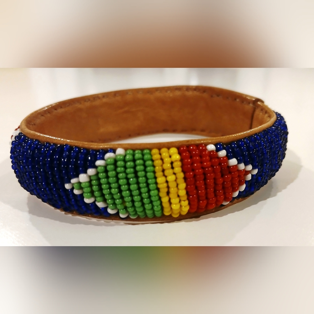 Vintage Colorful Beaded Leather Bangle Bracelet